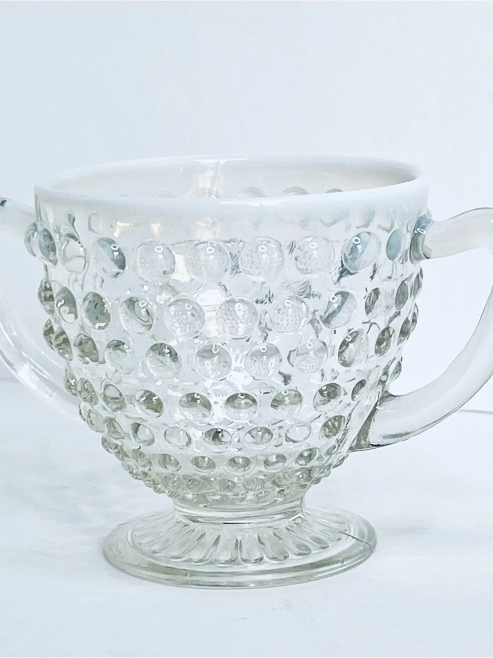 Vintage Anchor Hocking Moonstone Hobnail Opalescent Footed Sugar Bowl